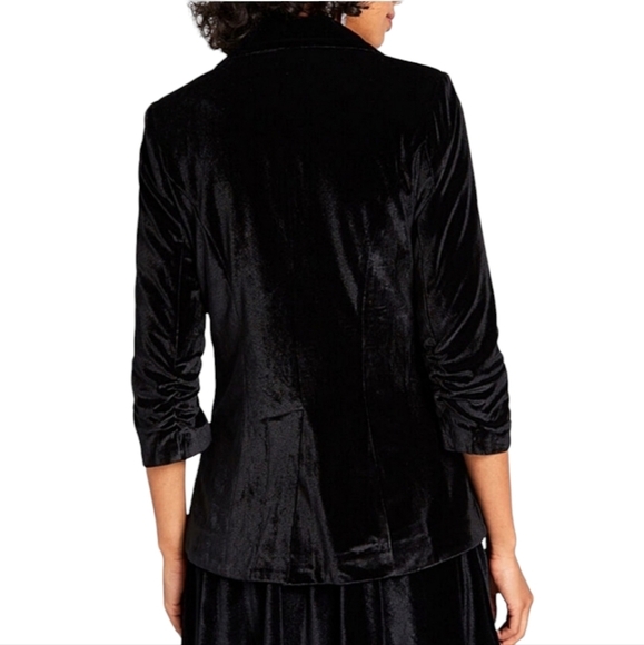 MODCLOTH Fine And Sandy Black Velvet Rouched 3/4 Sleeve Blazer Jacket Size XS - Picture 3 of 15